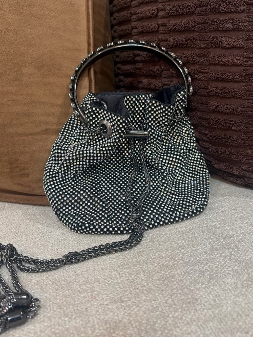 Sparkling Black Drawstring Evening Bag